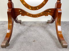 Sheraton Revival Style Cheval Oval Hand Painted Floral Design Mahogany Mirror