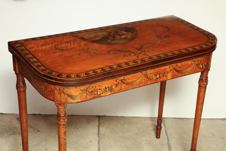 Sheraton Satinwood Painted Card Table For Sale at 1stDibs