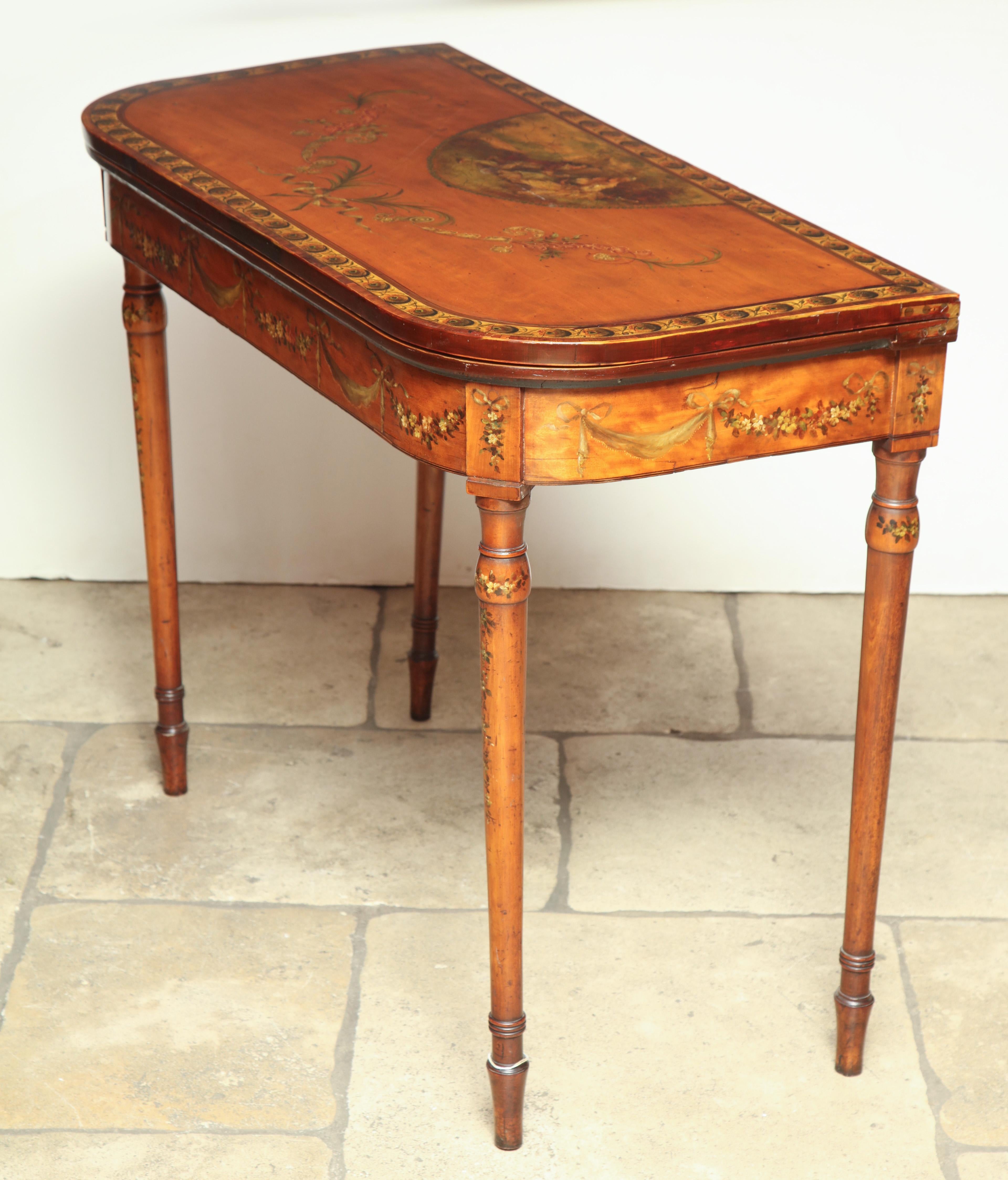 Wood Sheraton Satinwood Painted Card Table