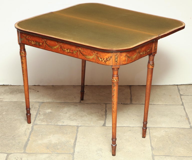 Sheraton Satinwood Painted Card Table For Sale at 1stDibs