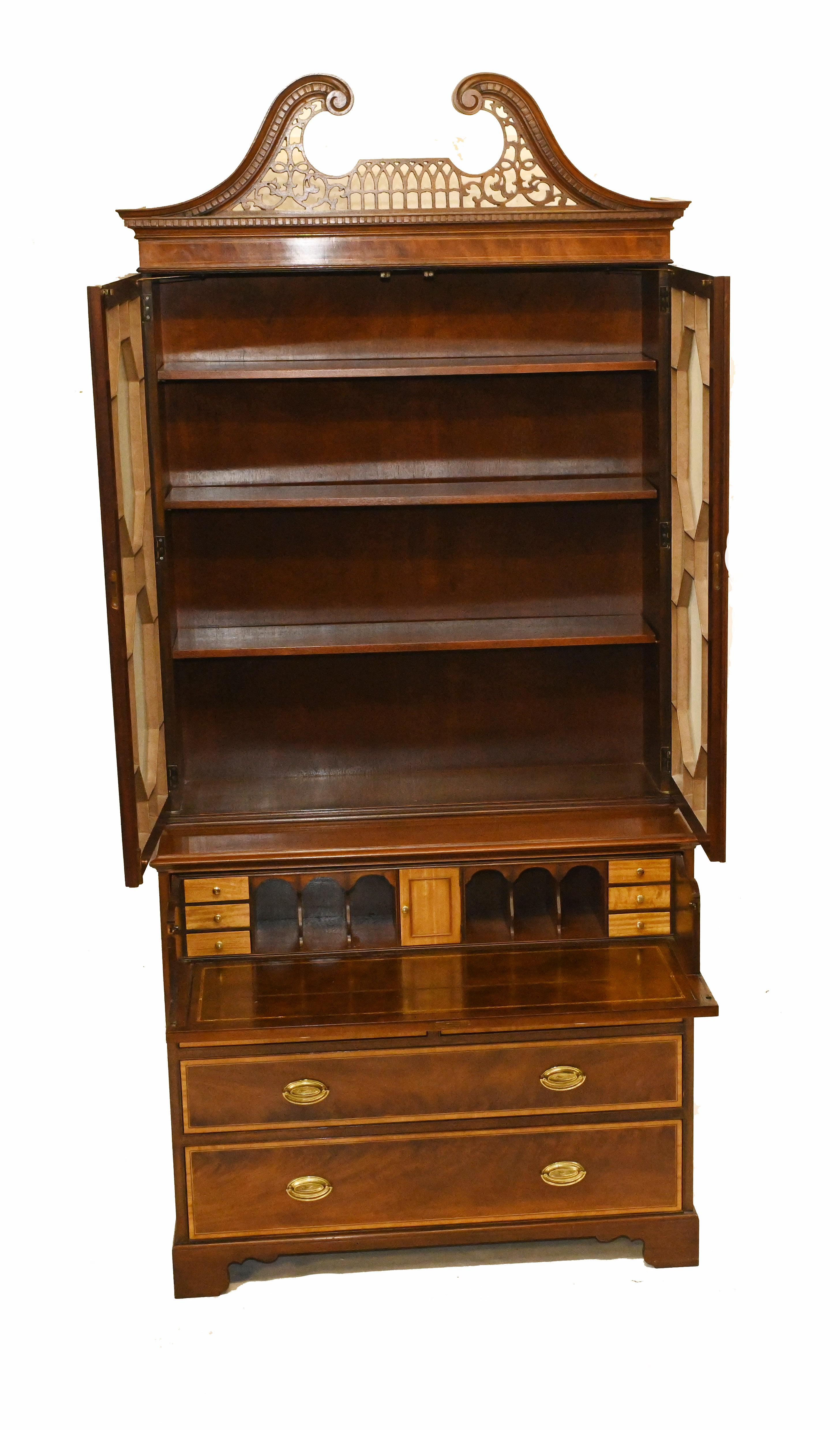 Sheraton Secretaire Bookcase Antique Mahogany Desk, 1910 For Sale 8