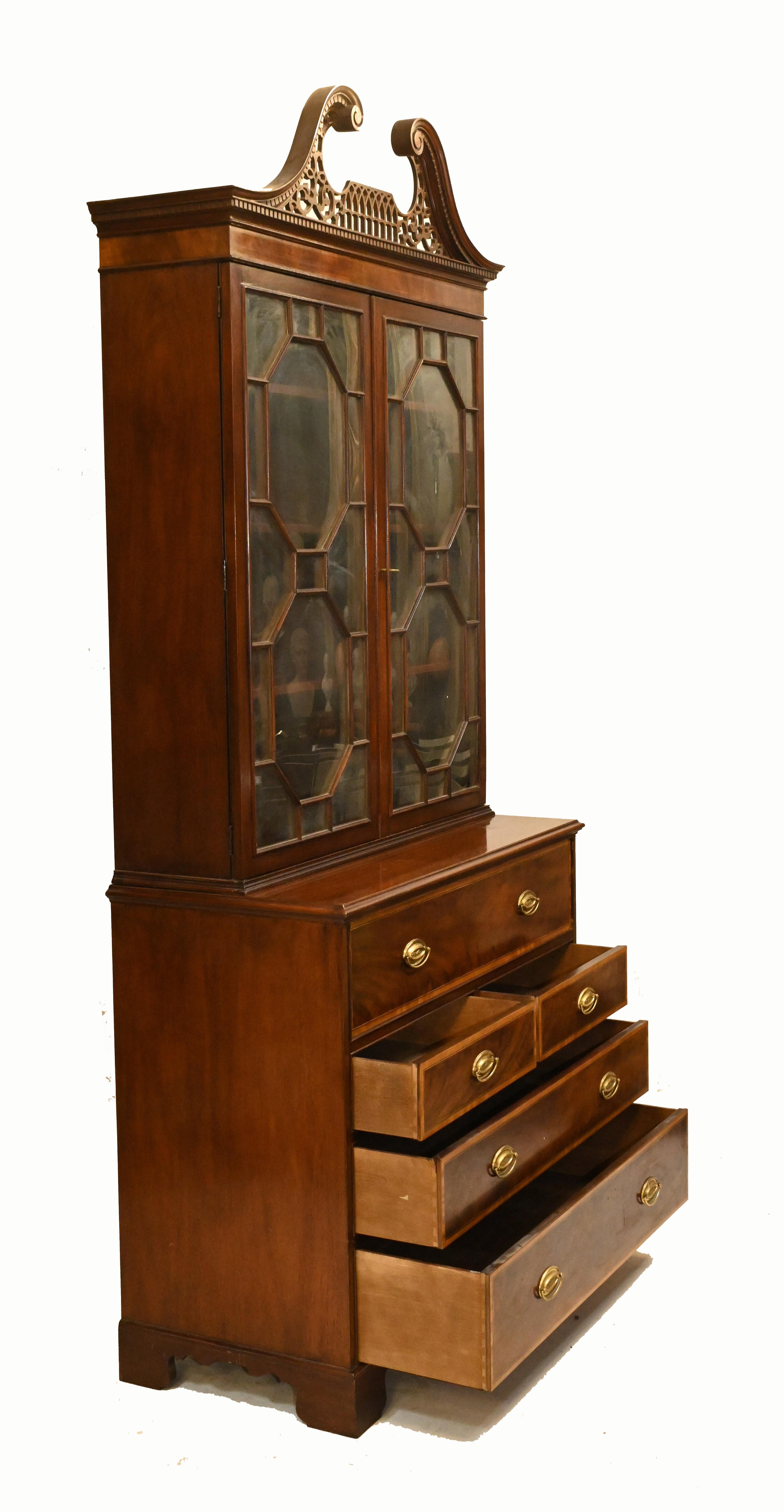 Sheraton Secretaire Bookcase Antique Mahogany Desk, 1910 For Sale 10