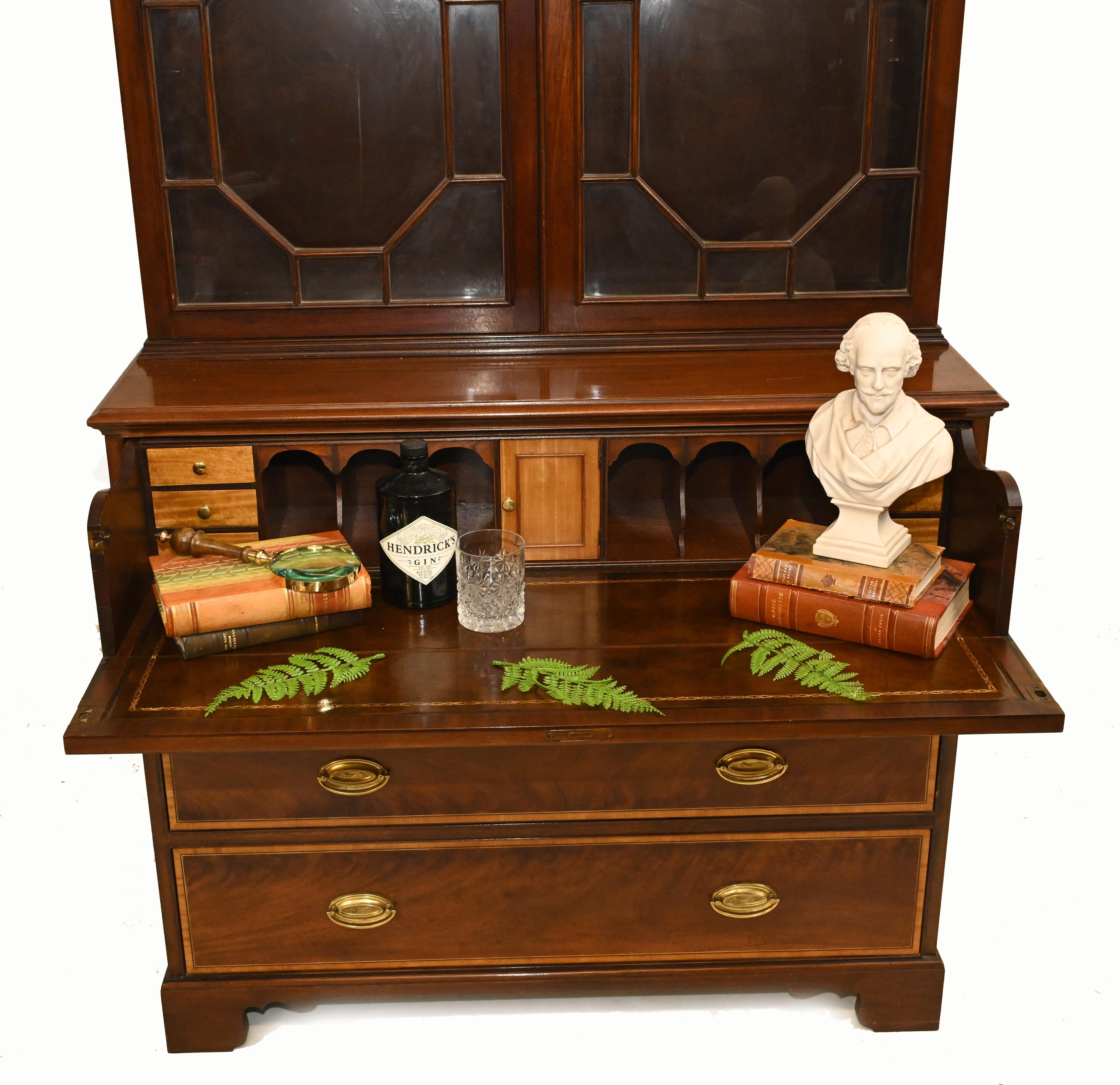 Sheraton Secretaire Bookcase Antique Mahogany Desk, 1910 For Sale 5