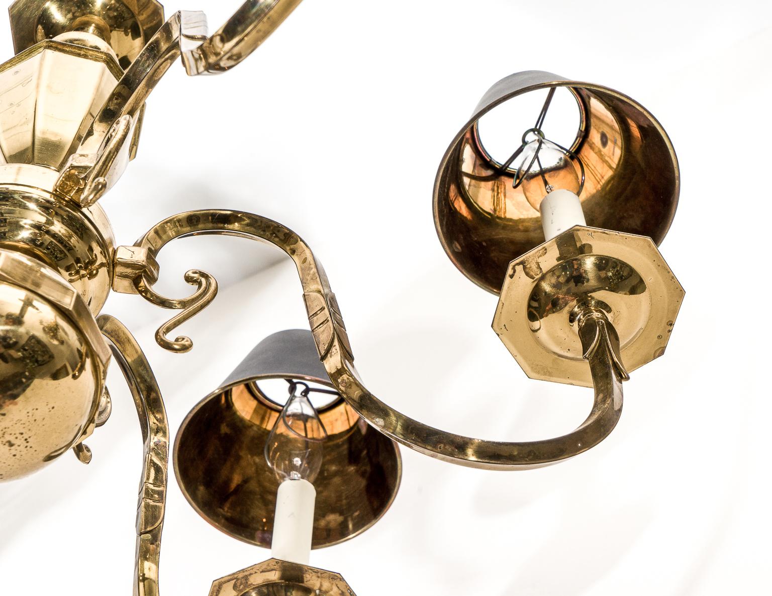 brass chandelier with black shades