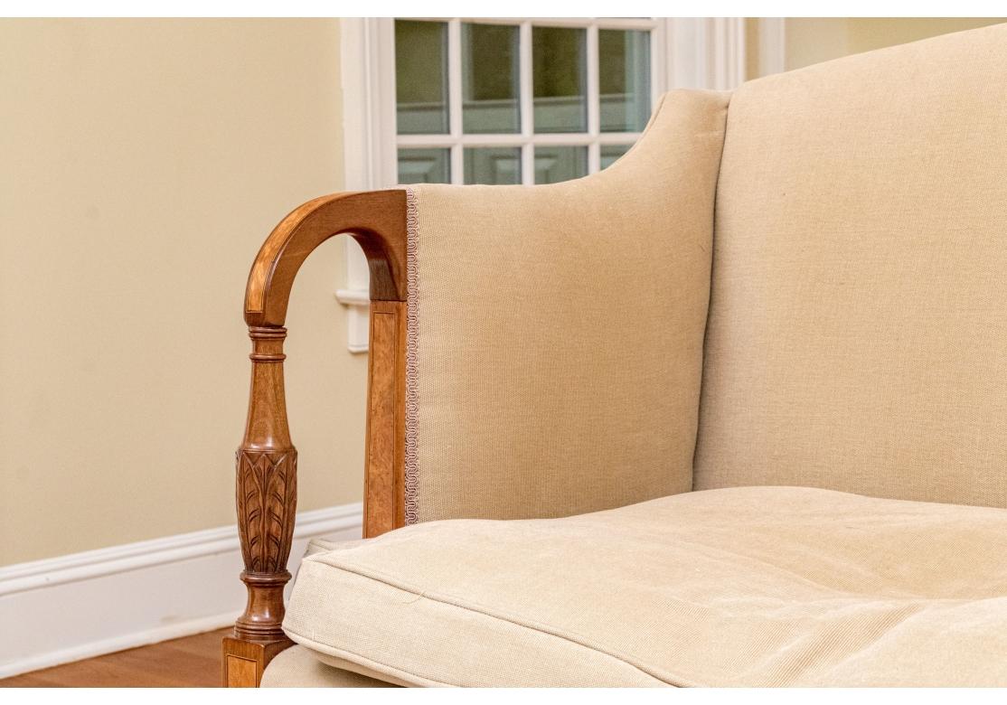 Sheraton Style Custom Upholstered Sofa with Inlaid Frame For Sale 5