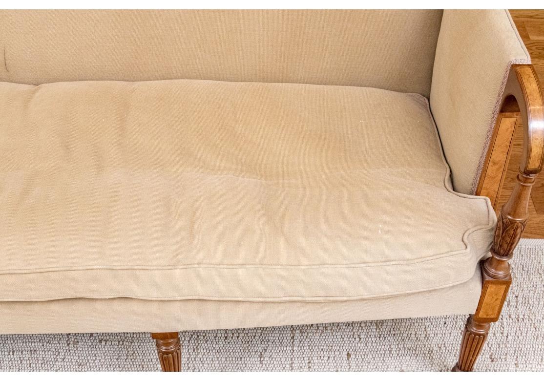 Sheraton Style Custom Upholstered Sofa with Inlaid Frame For Sale 11