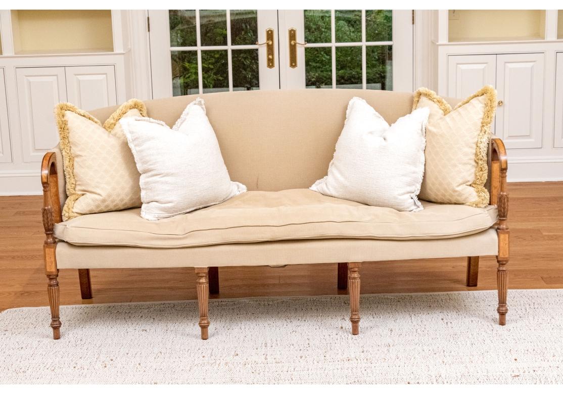 Fabric Sheraton Style Custom Upholstered Sofa with Inlaid Frame For Sale