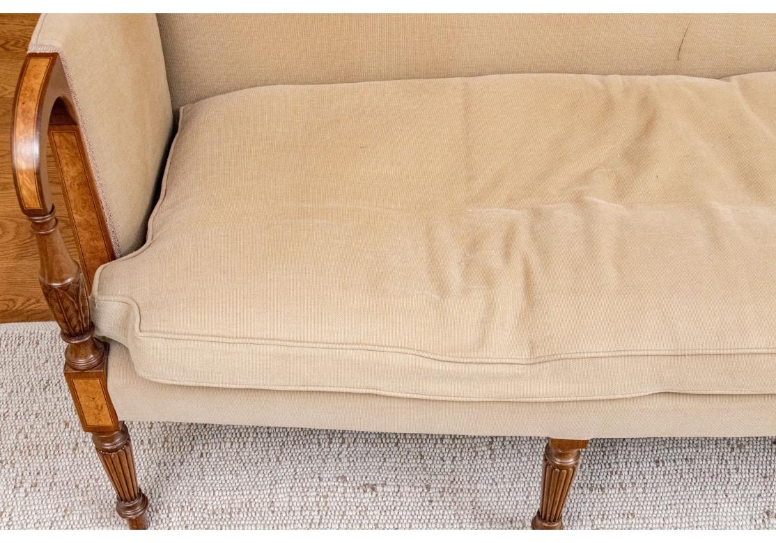Sheraton Style Custom Upholstered Sofa with Inlaid Frame For Sale 4