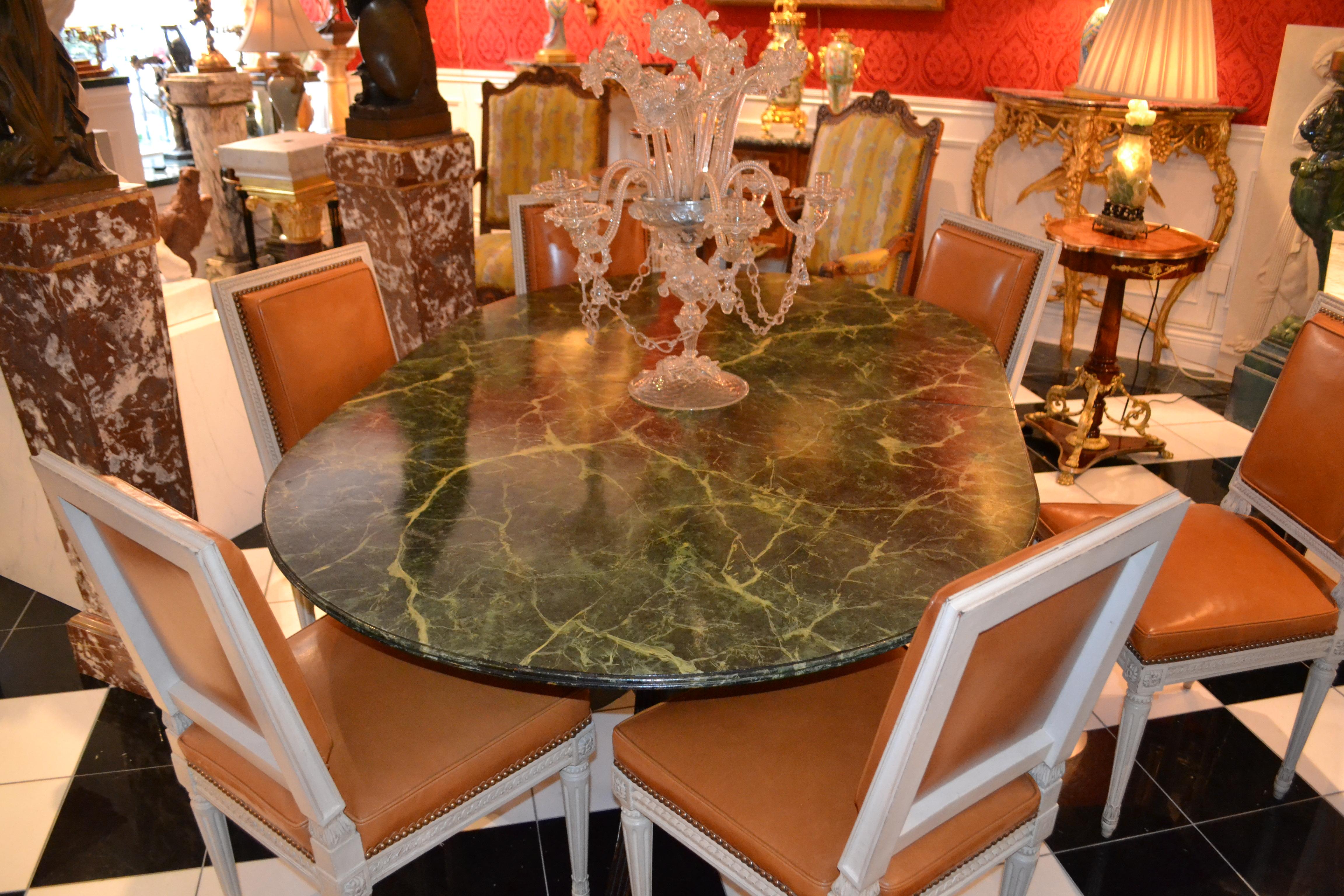 20th Century Sheraton Style Dining Table with Faux Marble Top For Sale
