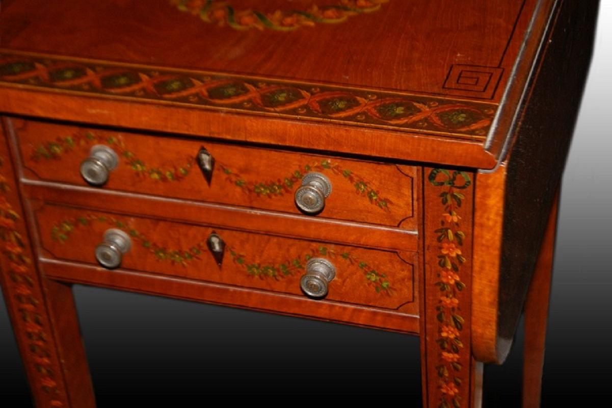 Early 19th Century Sheraton Style English Fliptop Table from the 19th Century with Paintings For Sale
