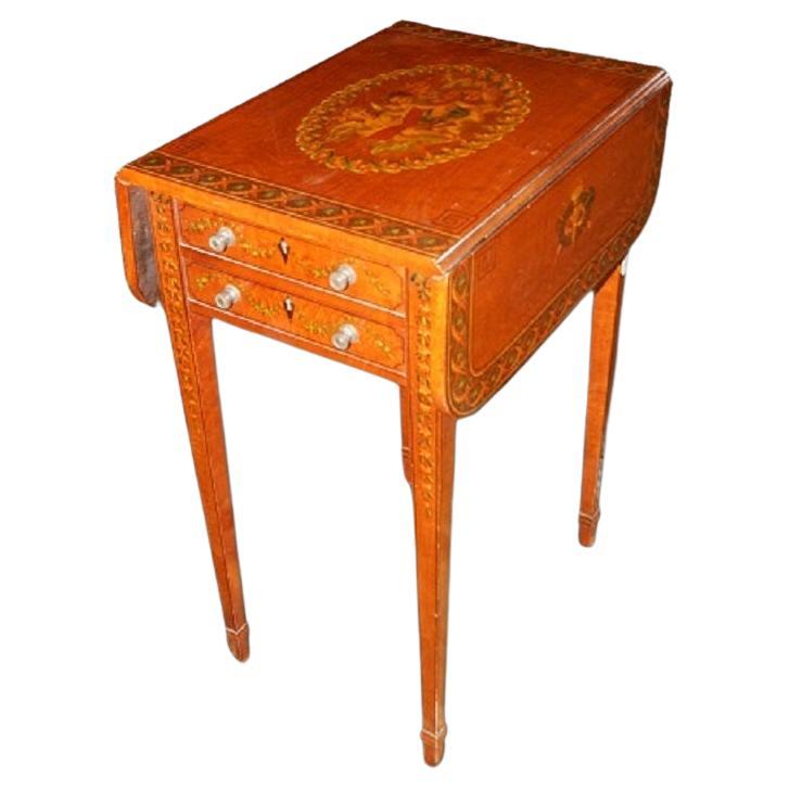 Englischer Flip-Top-Tisch im Sheraton-Stil aus dem 19. Jahrhundert mit Gemälden im Angebot