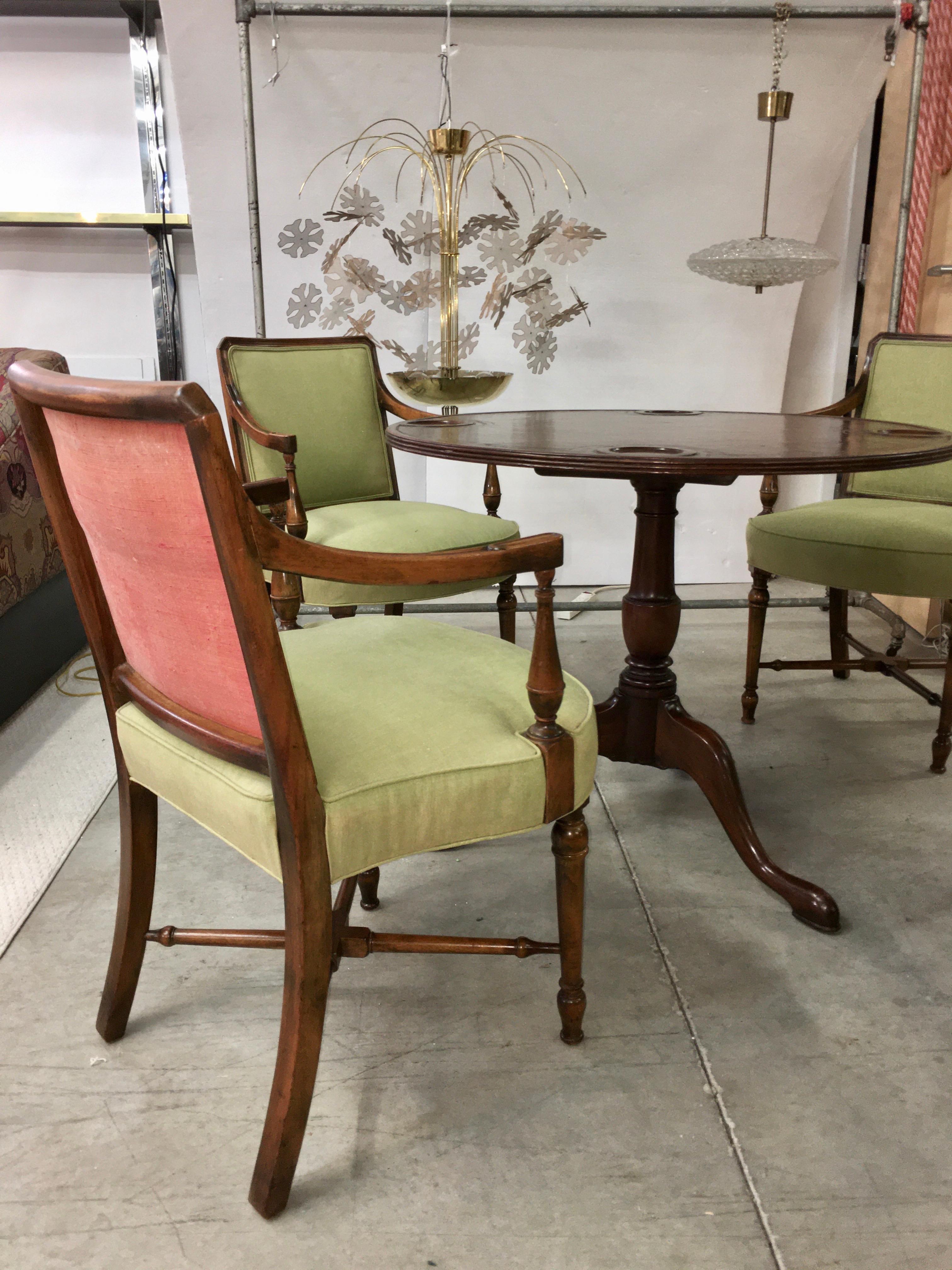 American Sheraton Style Game Table and Four Armchairs