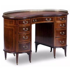 Sheraton Style Kidney Shaped Mahogany Inlaid Desk