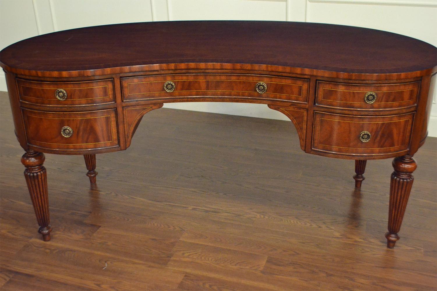 Regency Sheraton Style Kidney Shaped Writing Desk by Leighton Hall For Sale