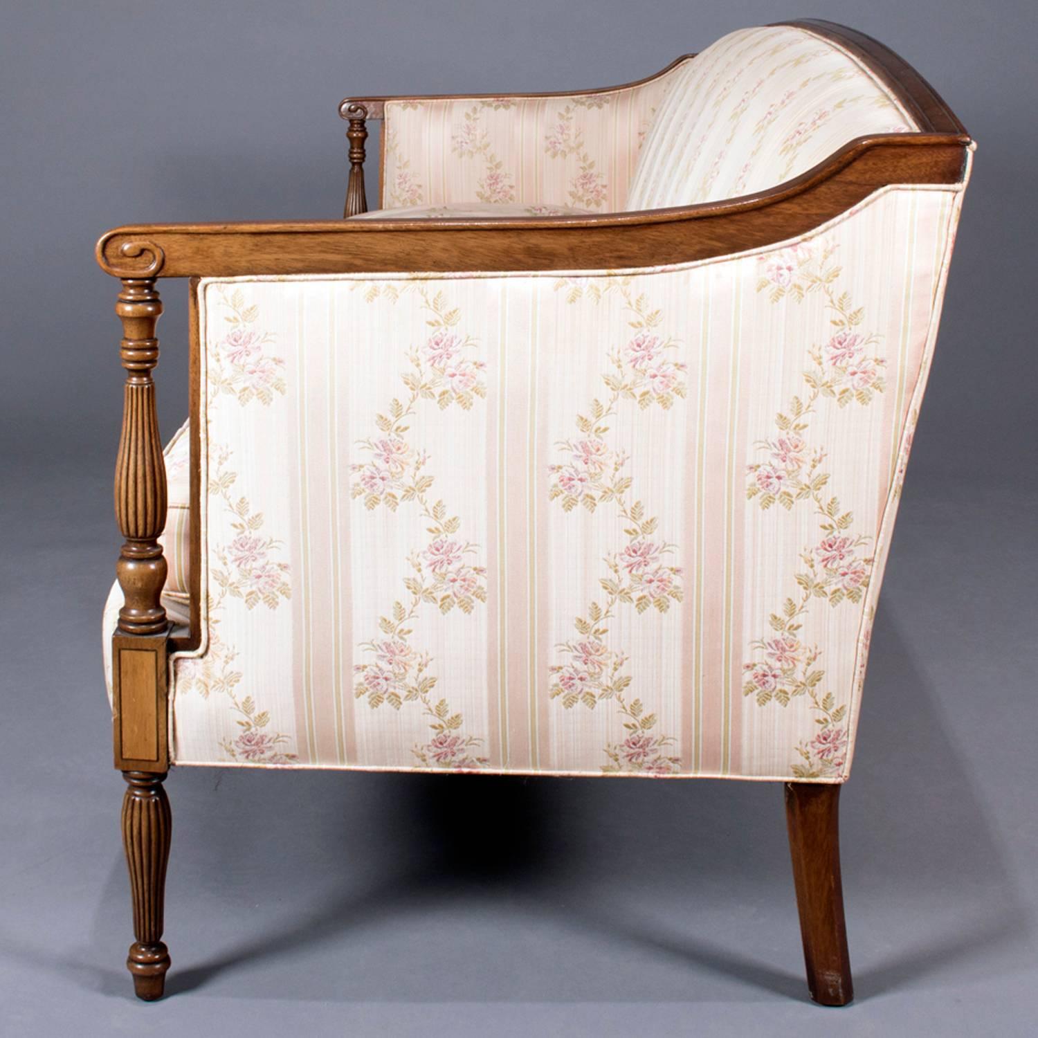 20th Century Sheraton Style Mahogany and Burl Upholstered Settee by W&J Sloan, circa 1930