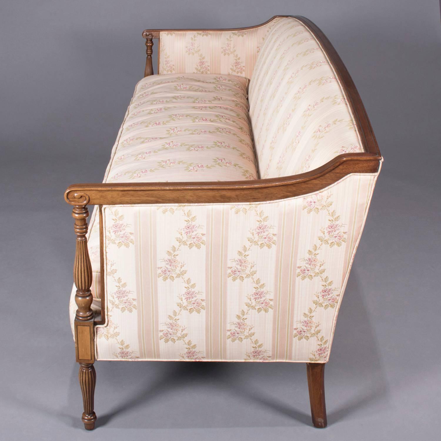 Upholstery Sheraton Style Mahogany and Burl Upholstered Settee by W&J Sloan, circa 1930