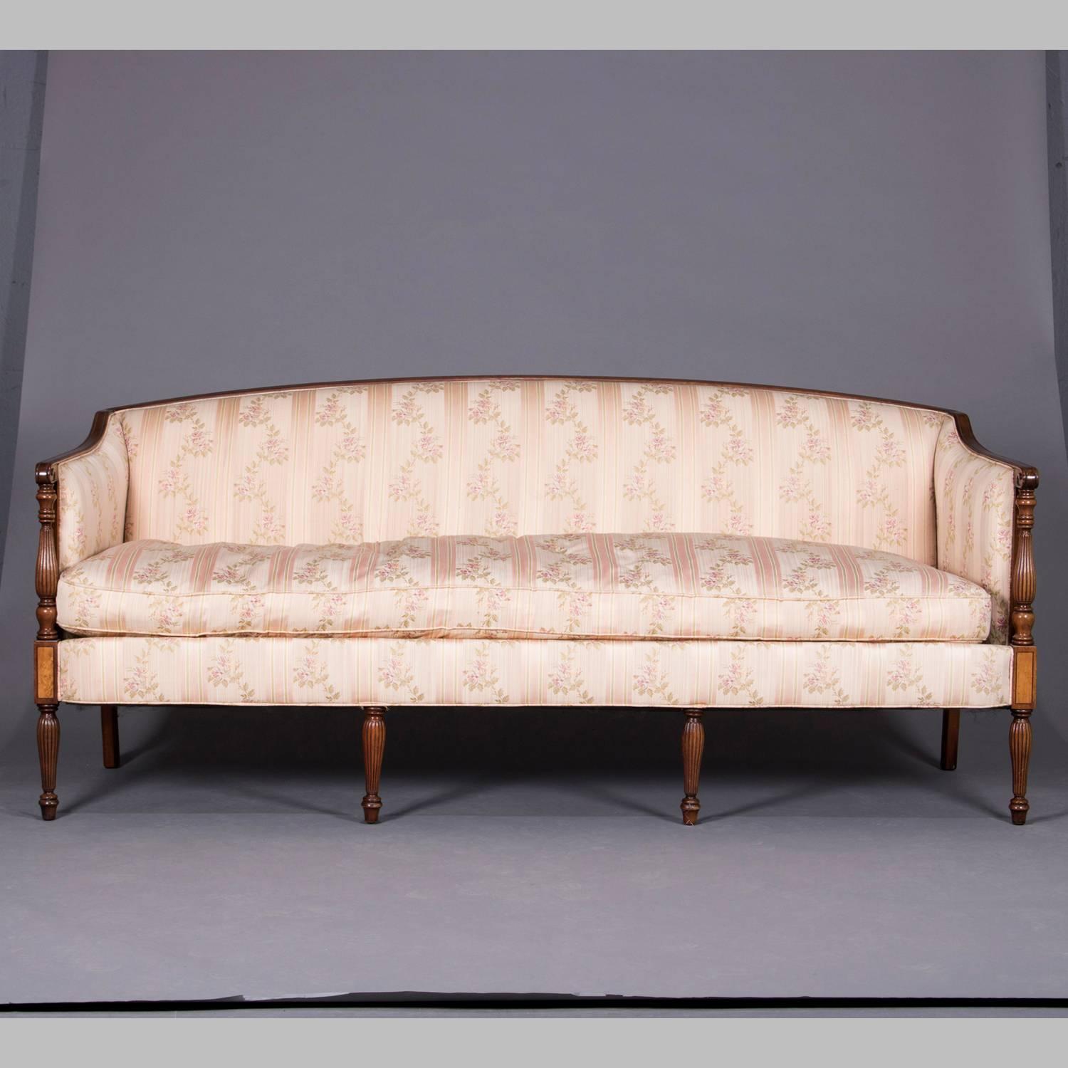 Sheraton Style Mahogany and Burl Upholstered Settee by W&J Sloan, circa 1930 1