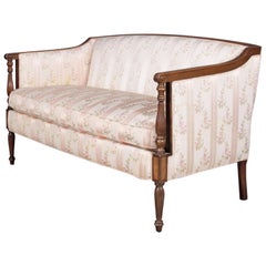 Sheraton Style Mahogany Camel Back Floral Upholstered Settee by Sloane