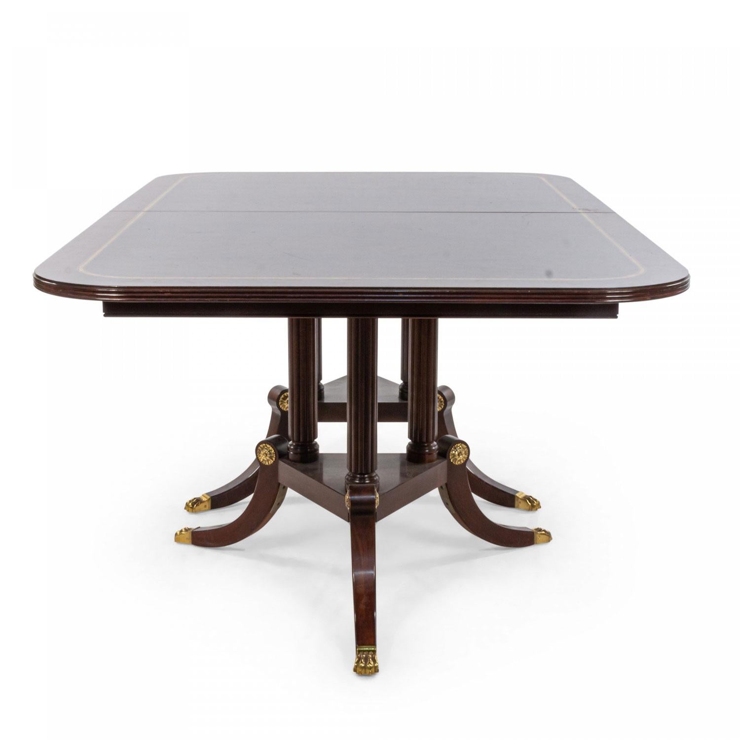 British Sheraton Style Mahogany Dining Table with Inlay and Paw Feet For Sale