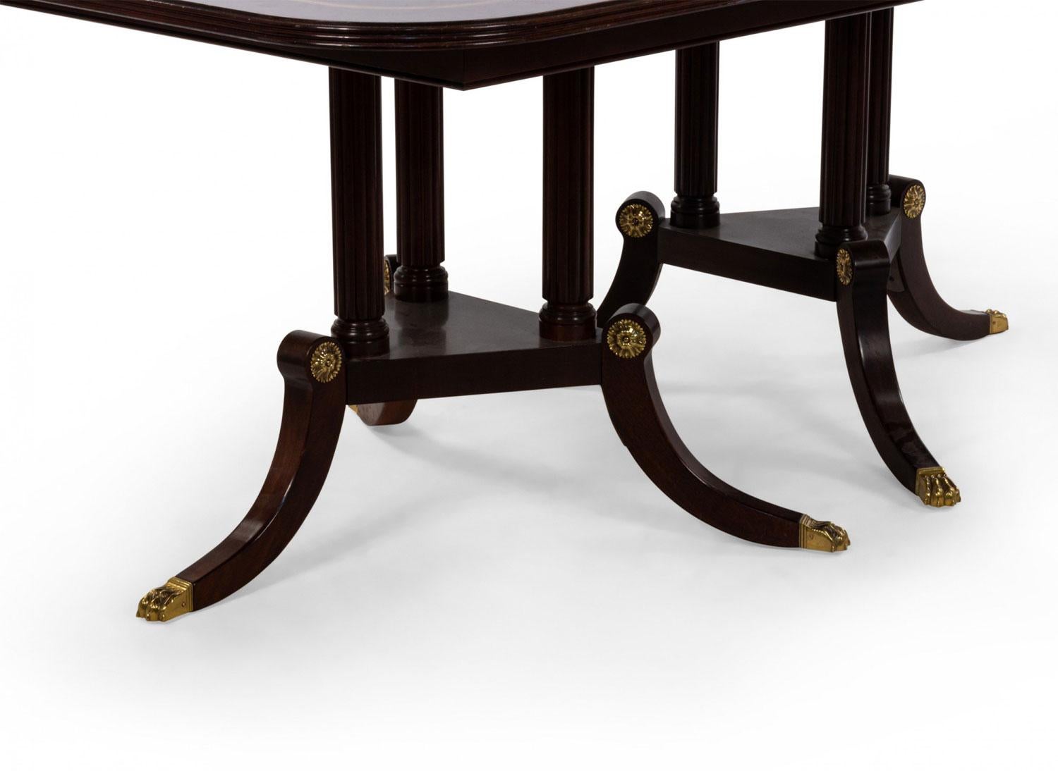 Sheraton Style Mahogany Dining Table with Inlay and Paw Feet For Sale 1