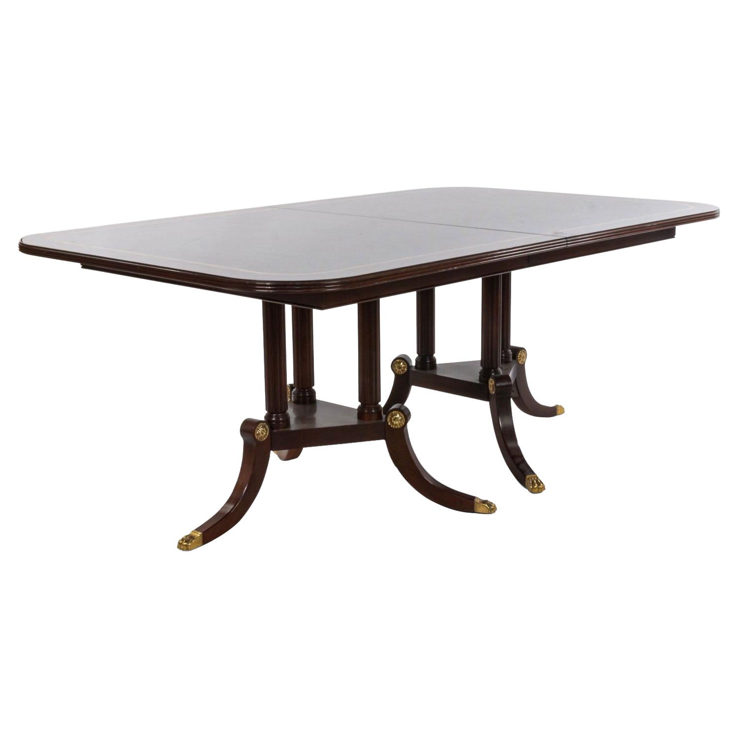 Sheraton Style Mahogany Dining Table with Inlay and Paw Feet