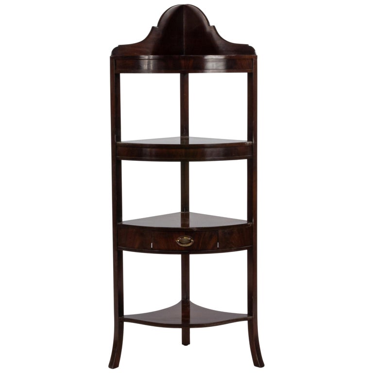 Sheraton Style Mahogany ThreeTier Corner Etagere with Drawer at 1stDibs