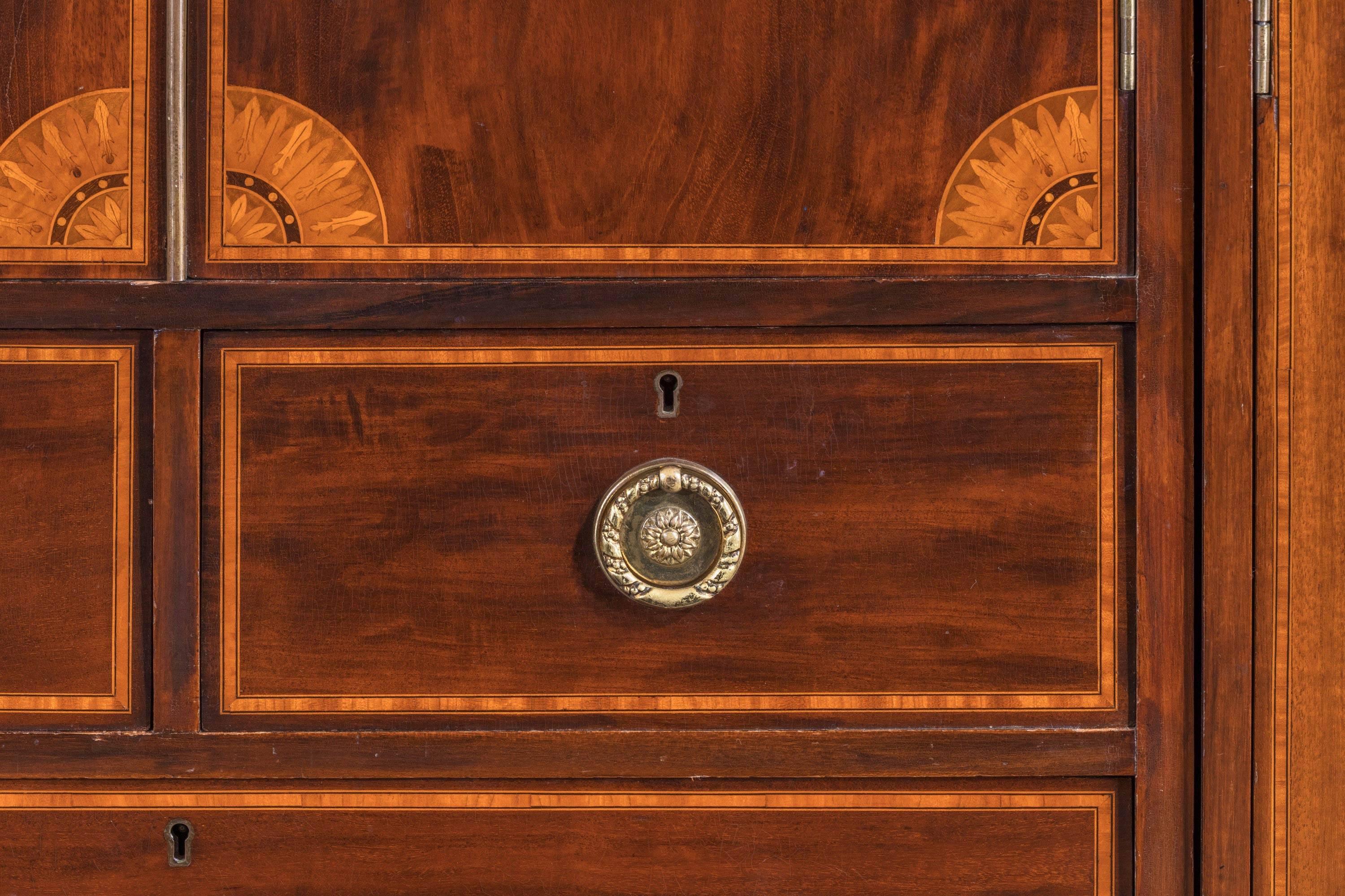 Sheraton Style Mahogany Wardrobe with Boxwood and Satinwood Inlay In Good Condition In Peterborough, Northamptonshire