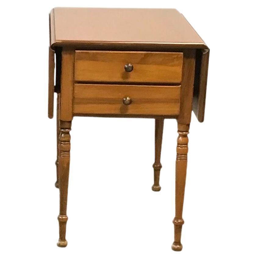 Sheraton Style Maple 2 Drawer Drop Leaf Side Table For Sale