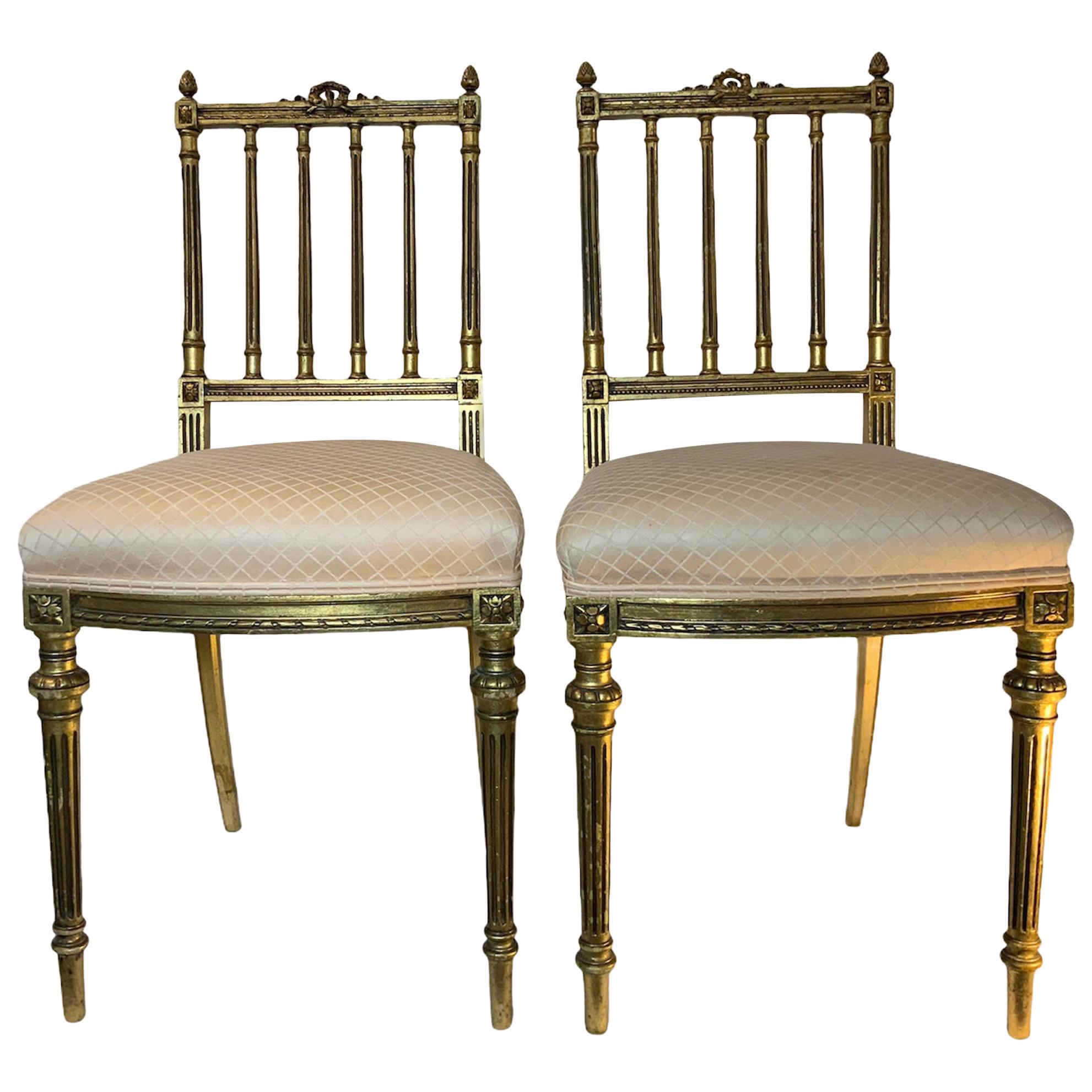 Sheraton Style Pair of Gilt Wood Parlor Chairs