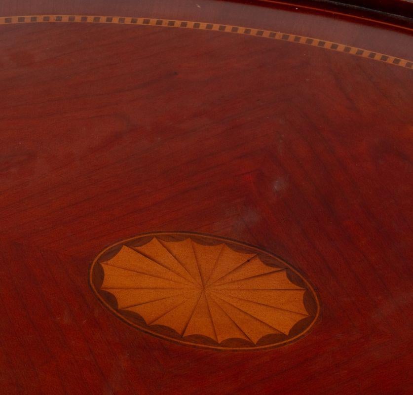 20th Century Sheraton Style Parquetry Mahogany Oval Tray Table For Sale