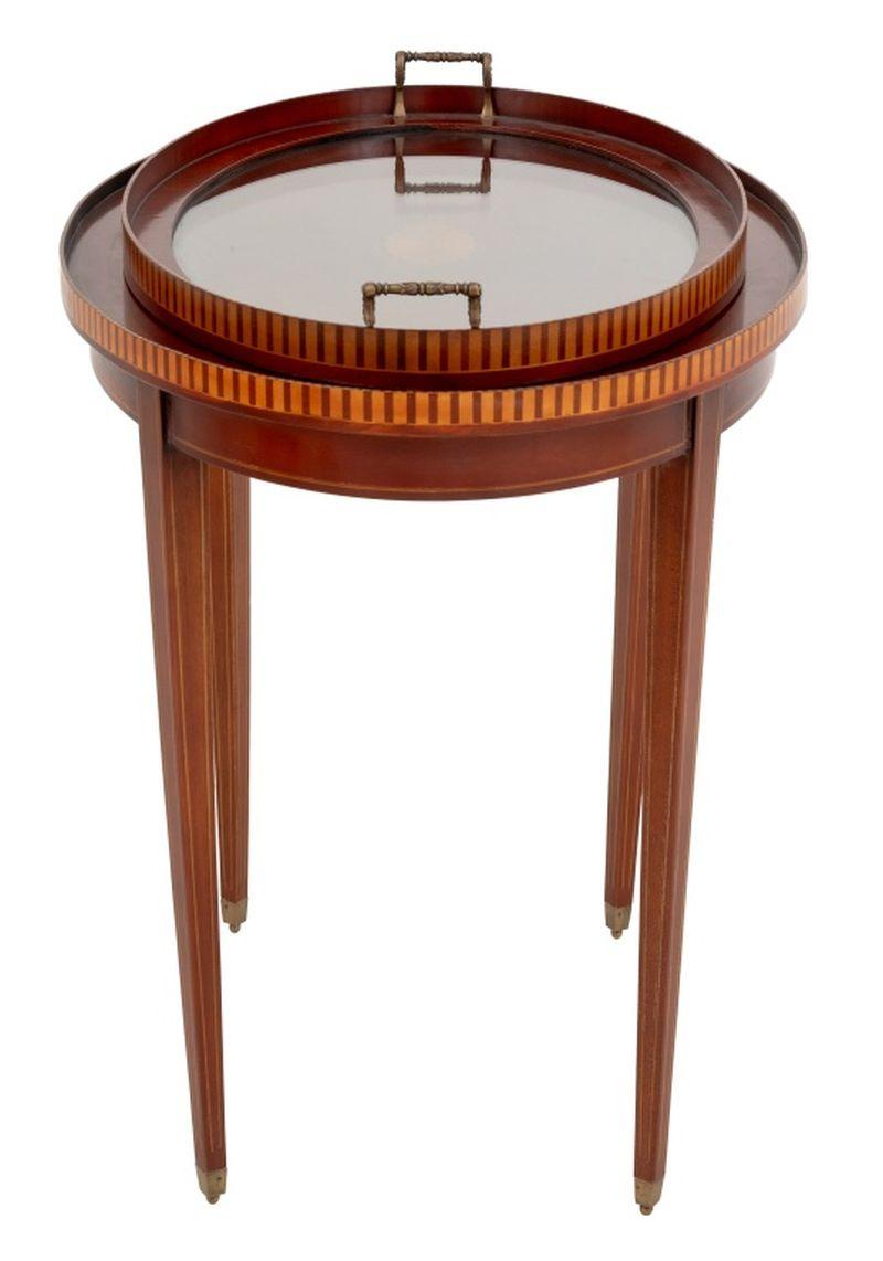 Sheraton Style Parquetry Mahogany Oval Tray Table For Sale 2