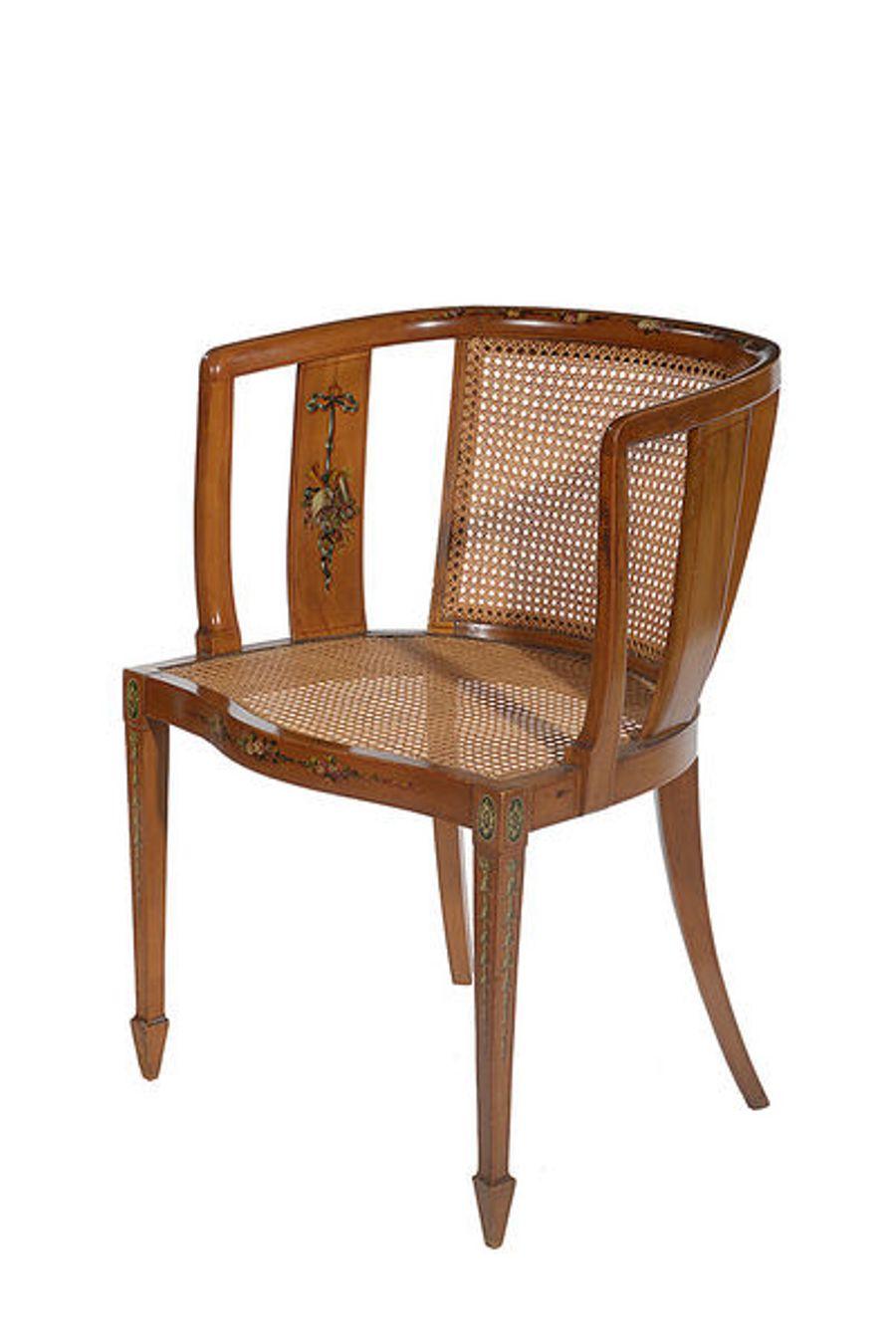 Sheraton Style Satinwood Occasional Chair with Painted Decoration For Sale 1