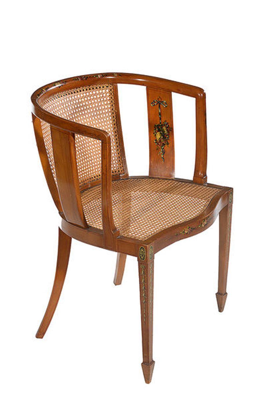 Sheraton Style Satinwood Occasional Chair with Painted Decoration For Sale 2