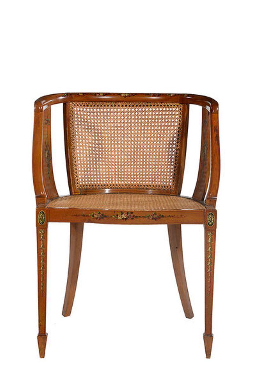 Sheraton Style Satinwood Occasional Chair with Painted Decoration For Sale 3
