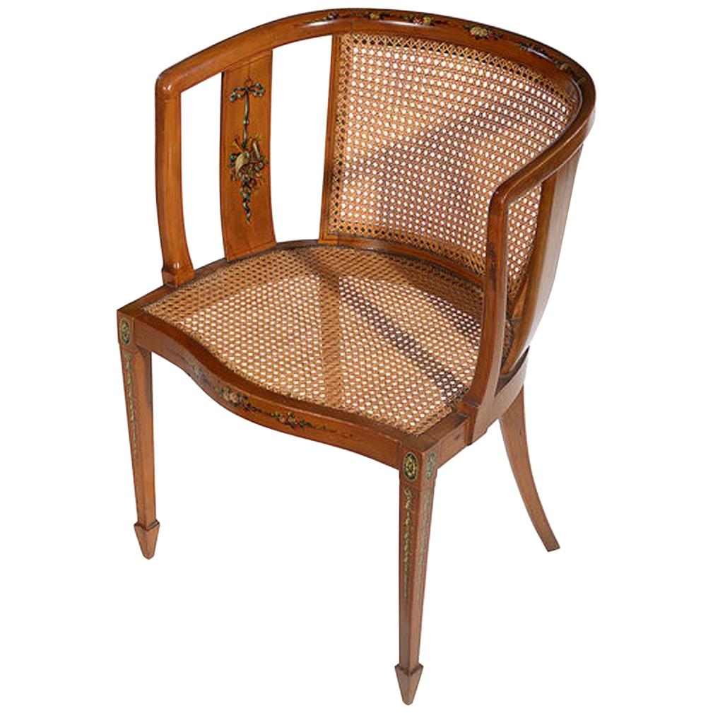Sheraton Style Satinwood Occasional Chair with Painted Decoration For Sale