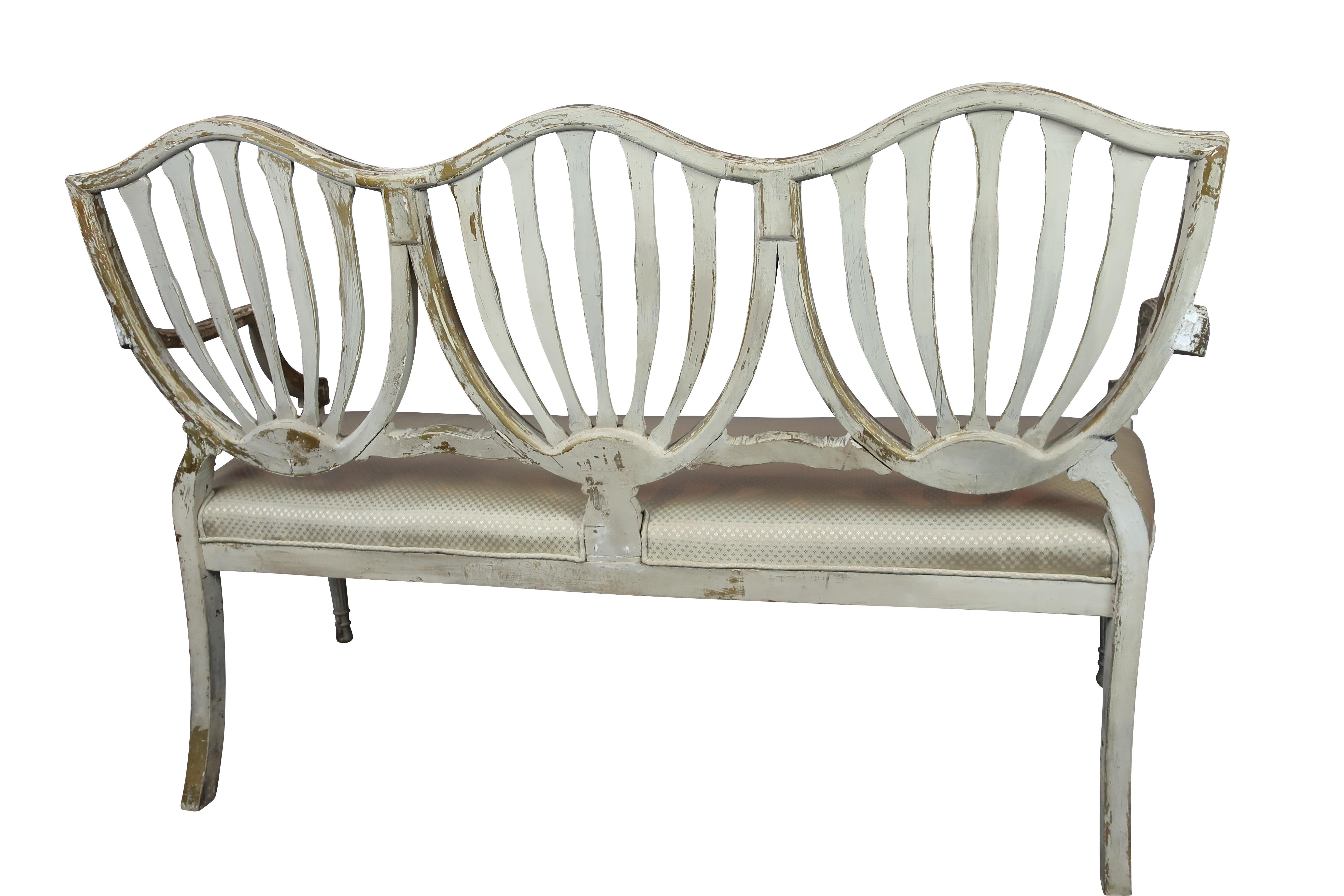 Contemporary  White and Gilt Painted Settee Sheraton Style Shield Back