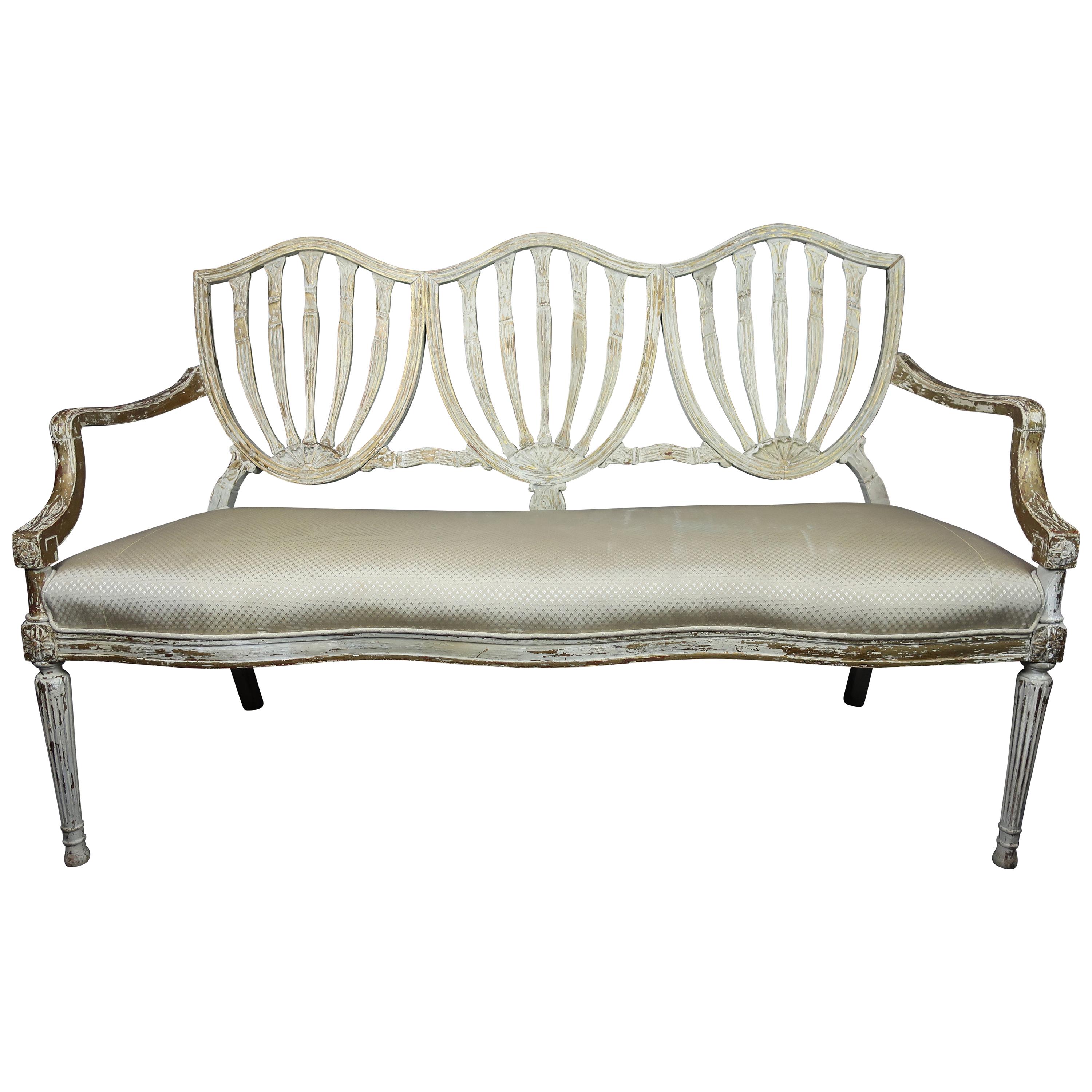  White and Gilt Painted Settee Sheraton Style Shield Back