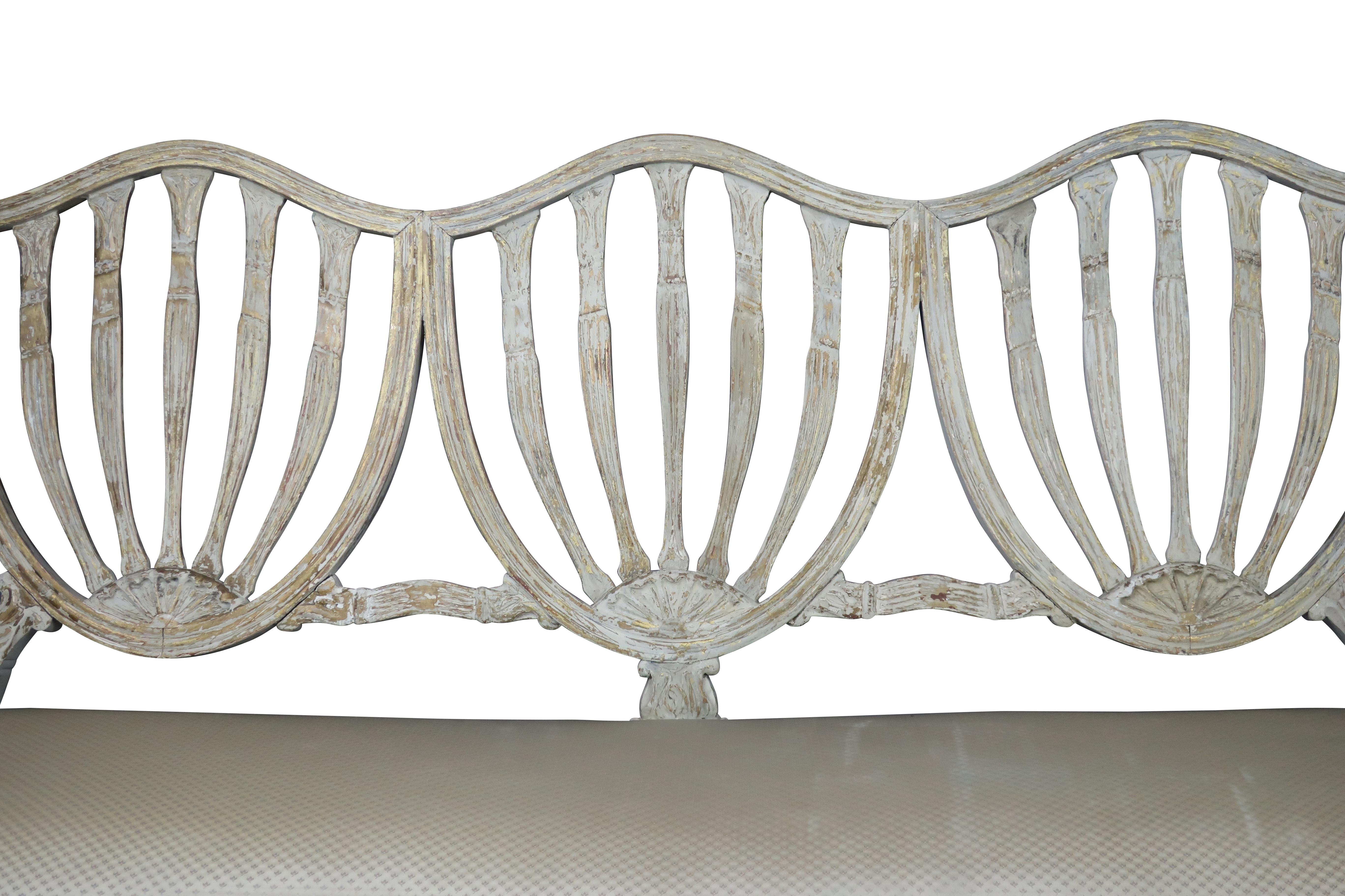 Wood  White and Gilt Painted Settee Sheraton Style Shield Back