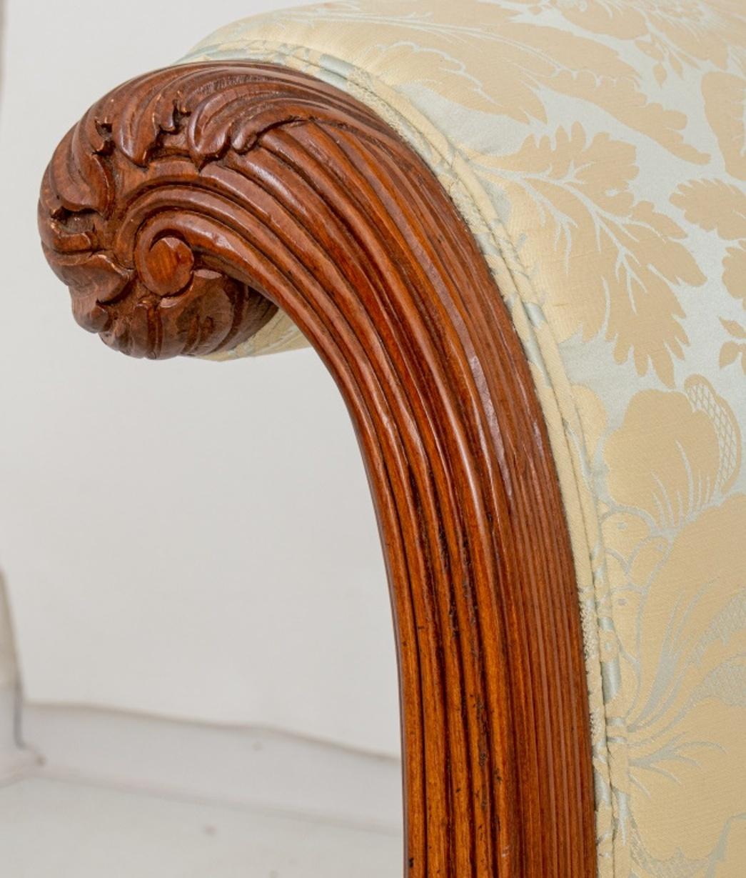 Contemporary Sheraton Style Upholstered Mahogany Hall Bench