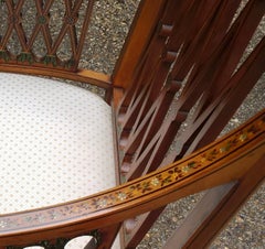Sheraton Style Walnut Open Armchair Embellished with Hand Painted Decoration