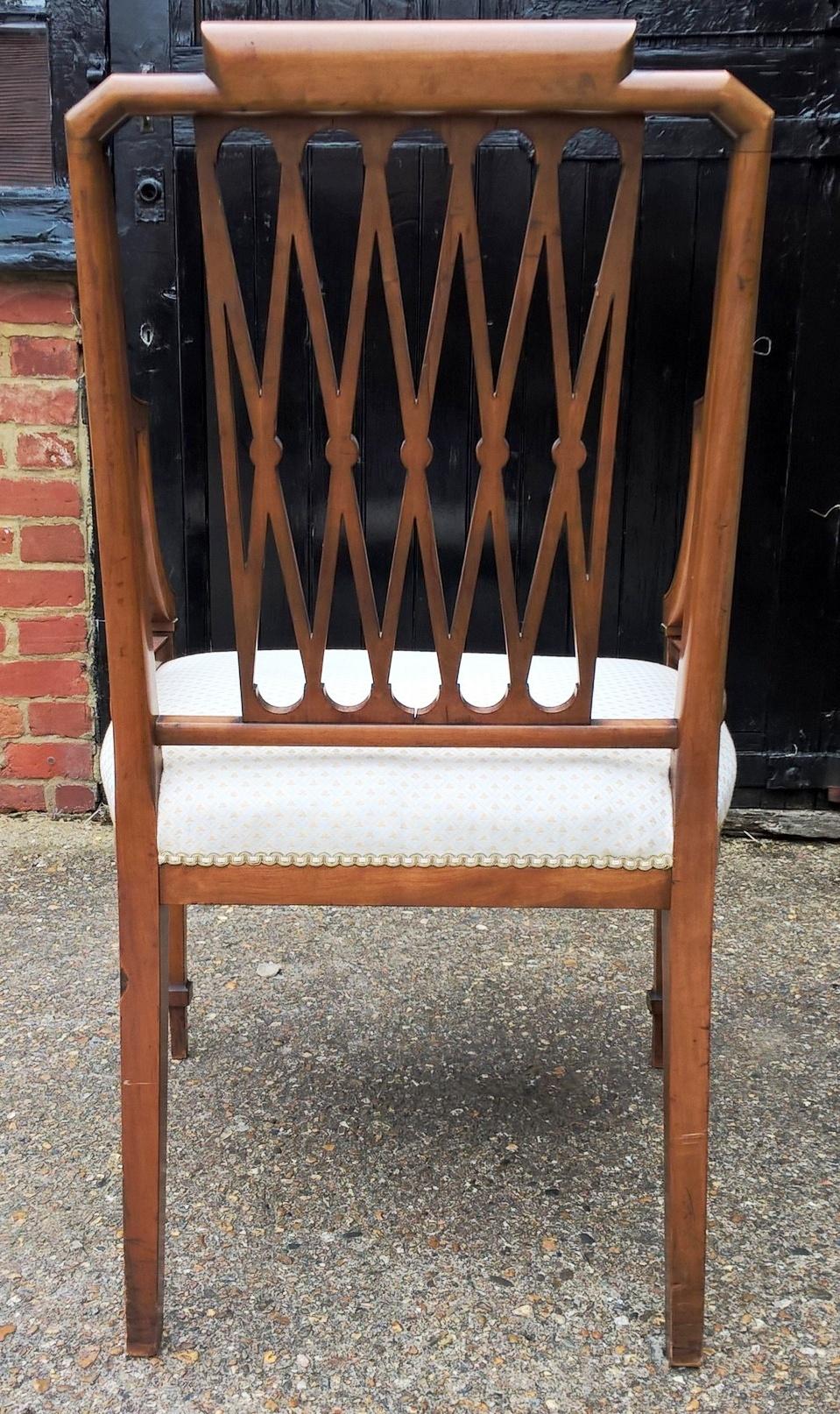 19th Century Sheraton Style Walnut Open Armchair Embellished with Hand Painted Decoration