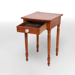 Sheraton Tiger Maple Single Drawer Stand With Opalescent Glass Knob c1840