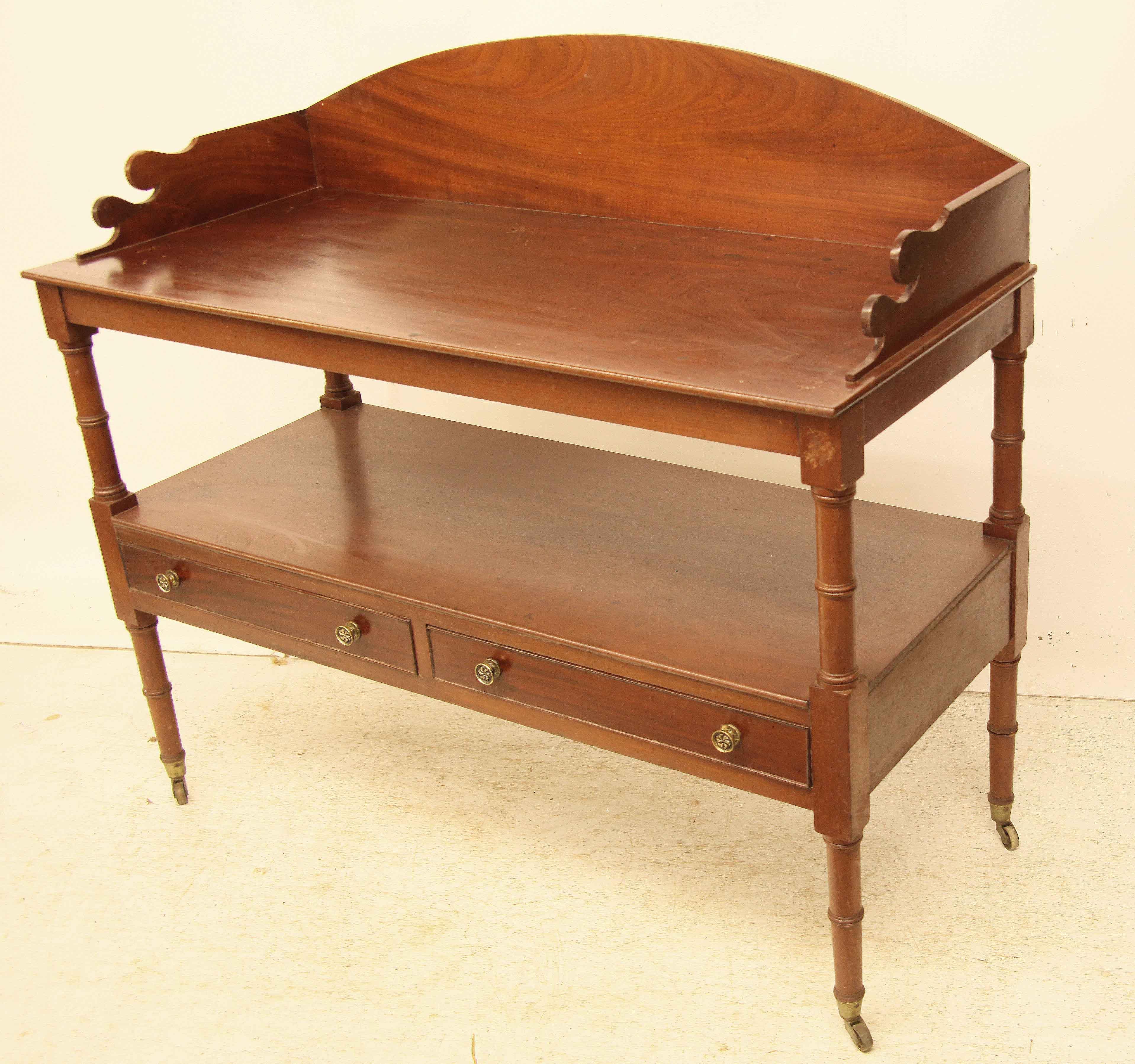 Turned Sheraton Two Drawer Serving Table For Sale