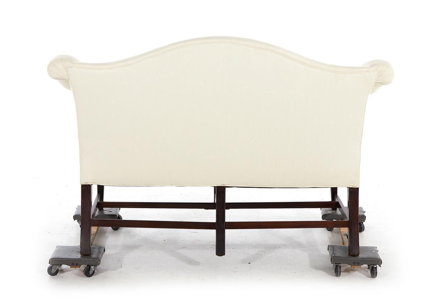 English Sheraton Upholstered Mahogany Settee, Early 19th Century