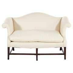 Antique Sheraton Upholstered Mahogany Settee, Early 19th Century