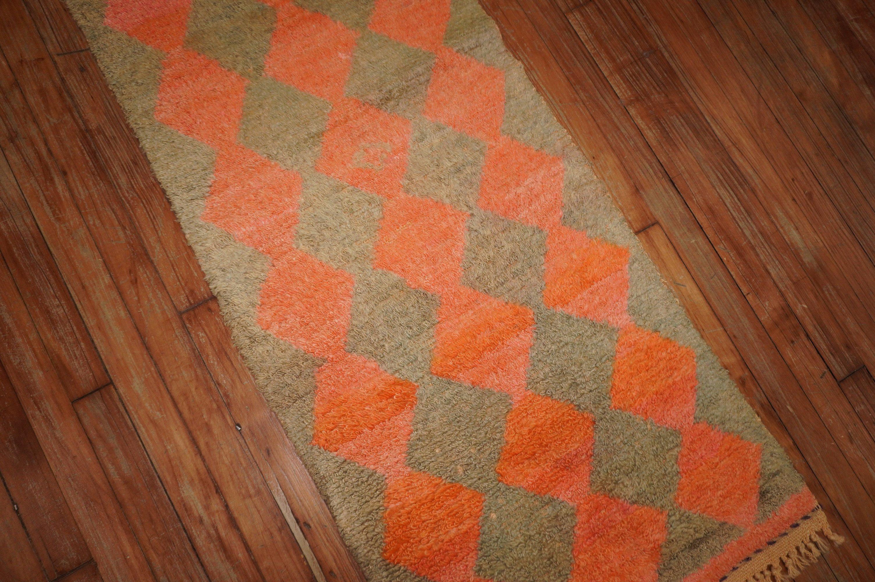 2 tone one of a kind handmade mid-20th century Turkish Runner in gray and orange sherbert tones. A boho treat. Probably best for an empty narrow hallway that needs a new soul

Measures: 1'11