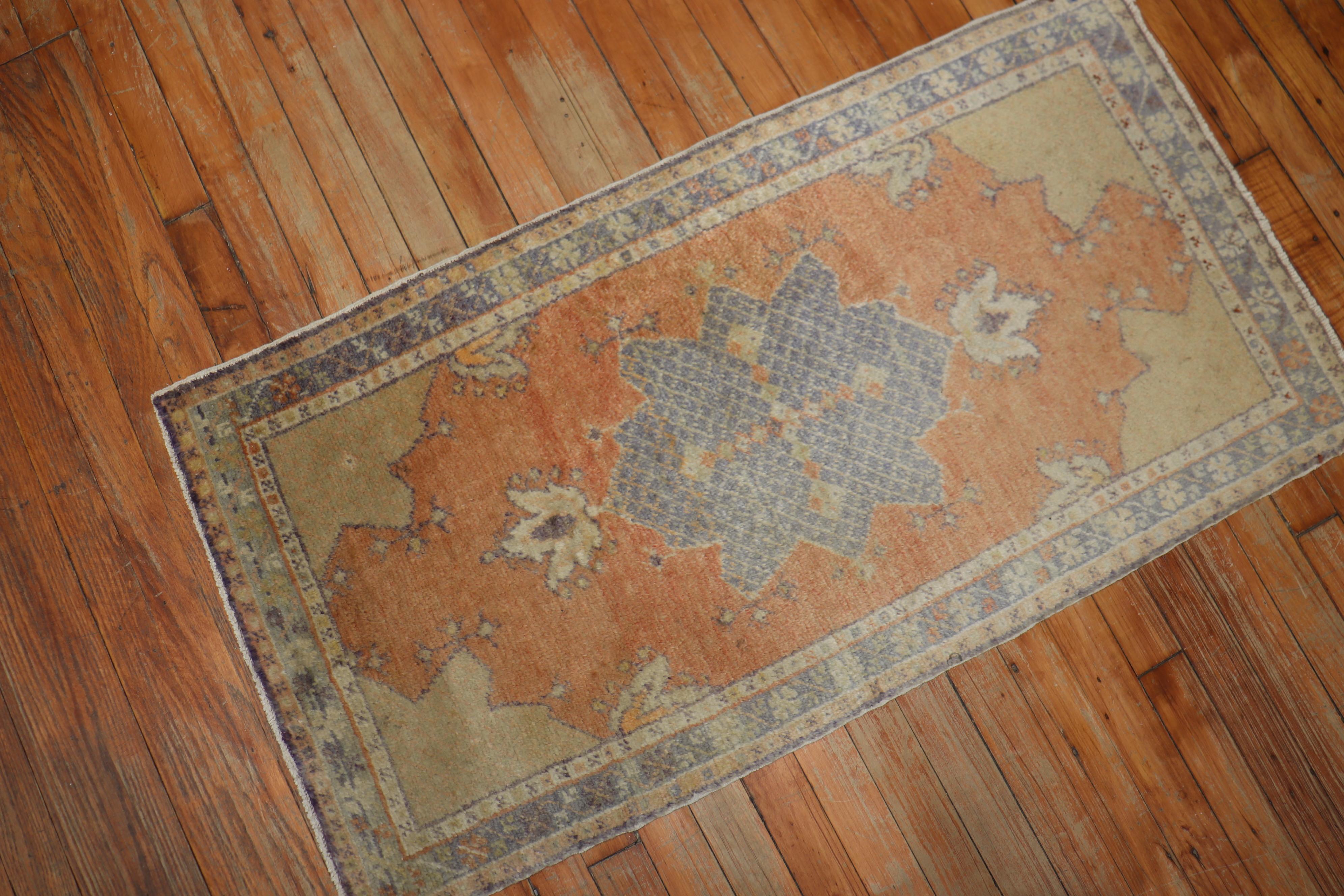 Hand-Knotted Sherbert Green Antique Turkish Oushak Small Rug