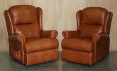 SHERBORNE LEATHER UPHOLSTERY PAIR OF RISE RECLINER ARMCHAiRS AND SOFA