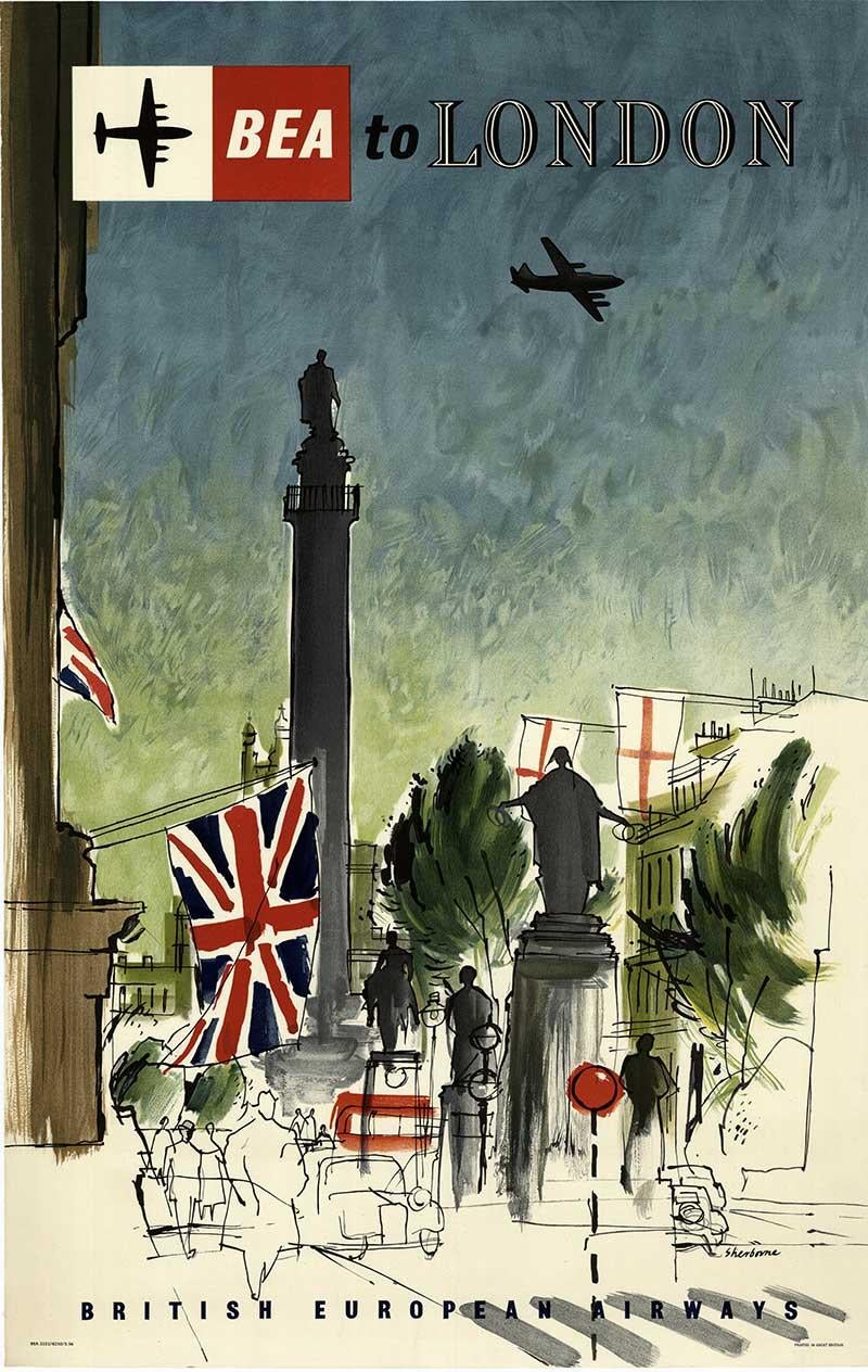 Sherborne Landscape Print - BEA to London - British European Airways original vintage travel poster