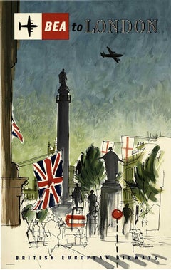 BEA to London - British European Airways original Retro travel poster